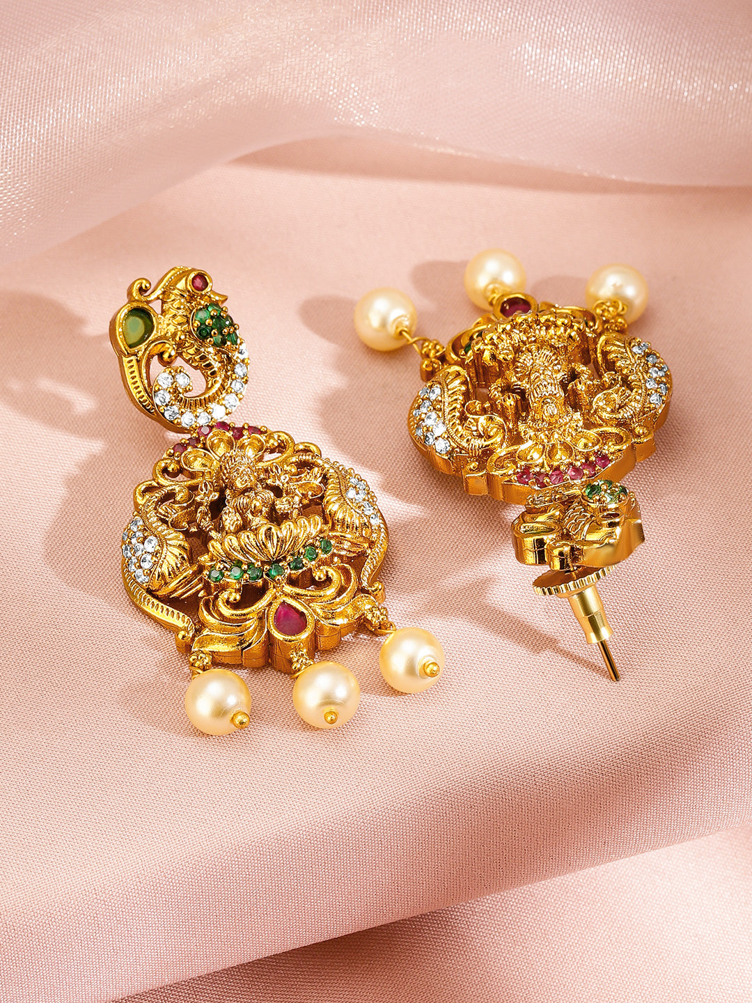 Peacock Motif Gold Toned Pearl Necklace Set フリーサイズ
