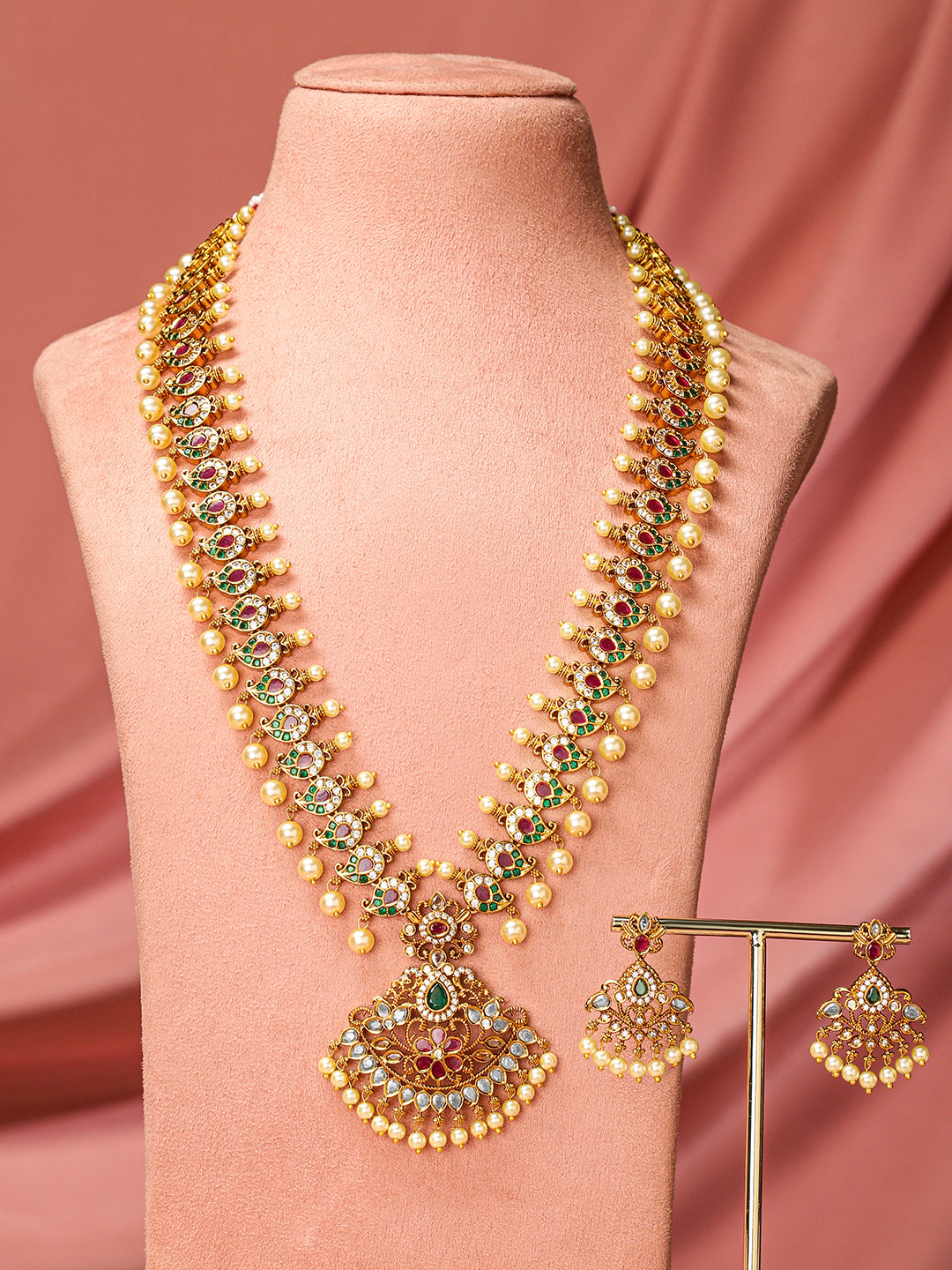 Multicolor American Diamond Zirconia Pearl Necklace Set フリーサイズ