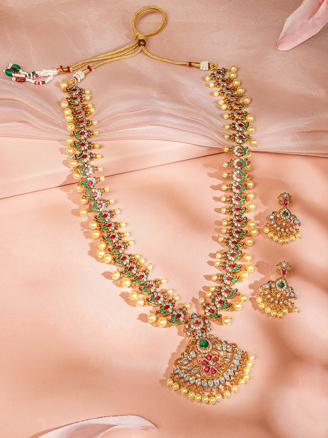 Multicolor American Diamond Zirconia Pearl Necklace Set フリーサイズ