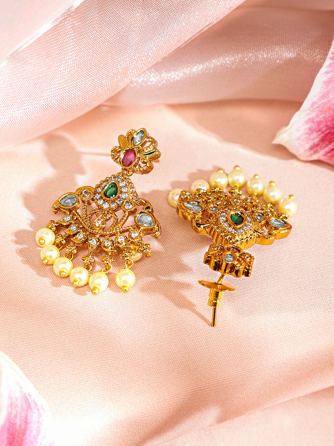 Multicolor American Diamond Zirconia Pearl Necklace Set フリーサイズ