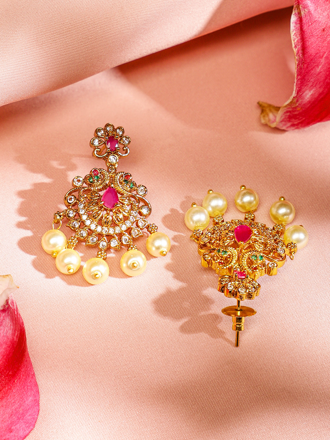 American Diamond Zirconia Necklace Set with Pearl Detailing フリーサイズ