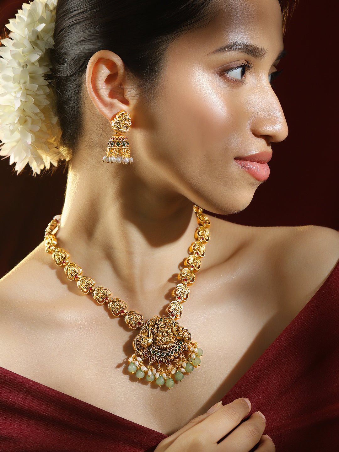 Multicolor Laxmi Motif Pearl Necklace フリーサイズ