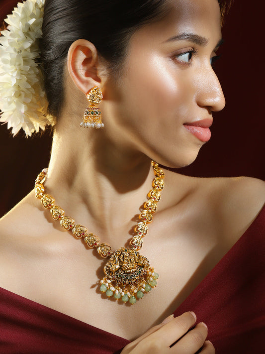 Multicolor Laxmi Motif Pearl Necklace フリーサイズ