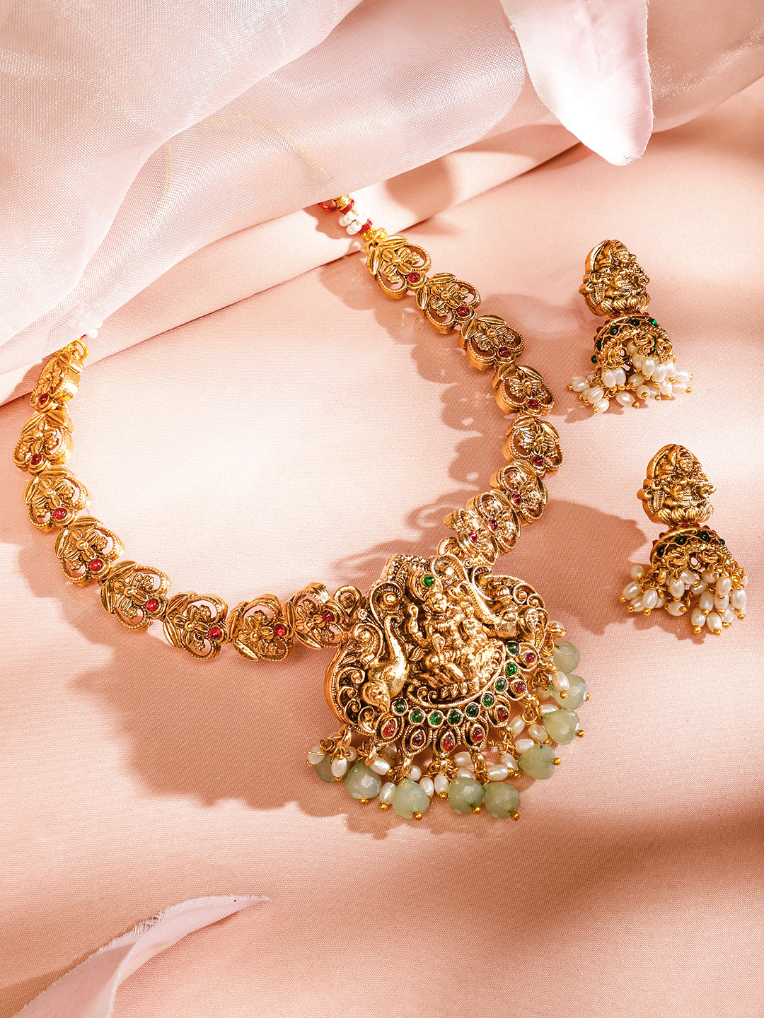 Multicolor Laxmi Motif Pearl Necklace フリーサイズ