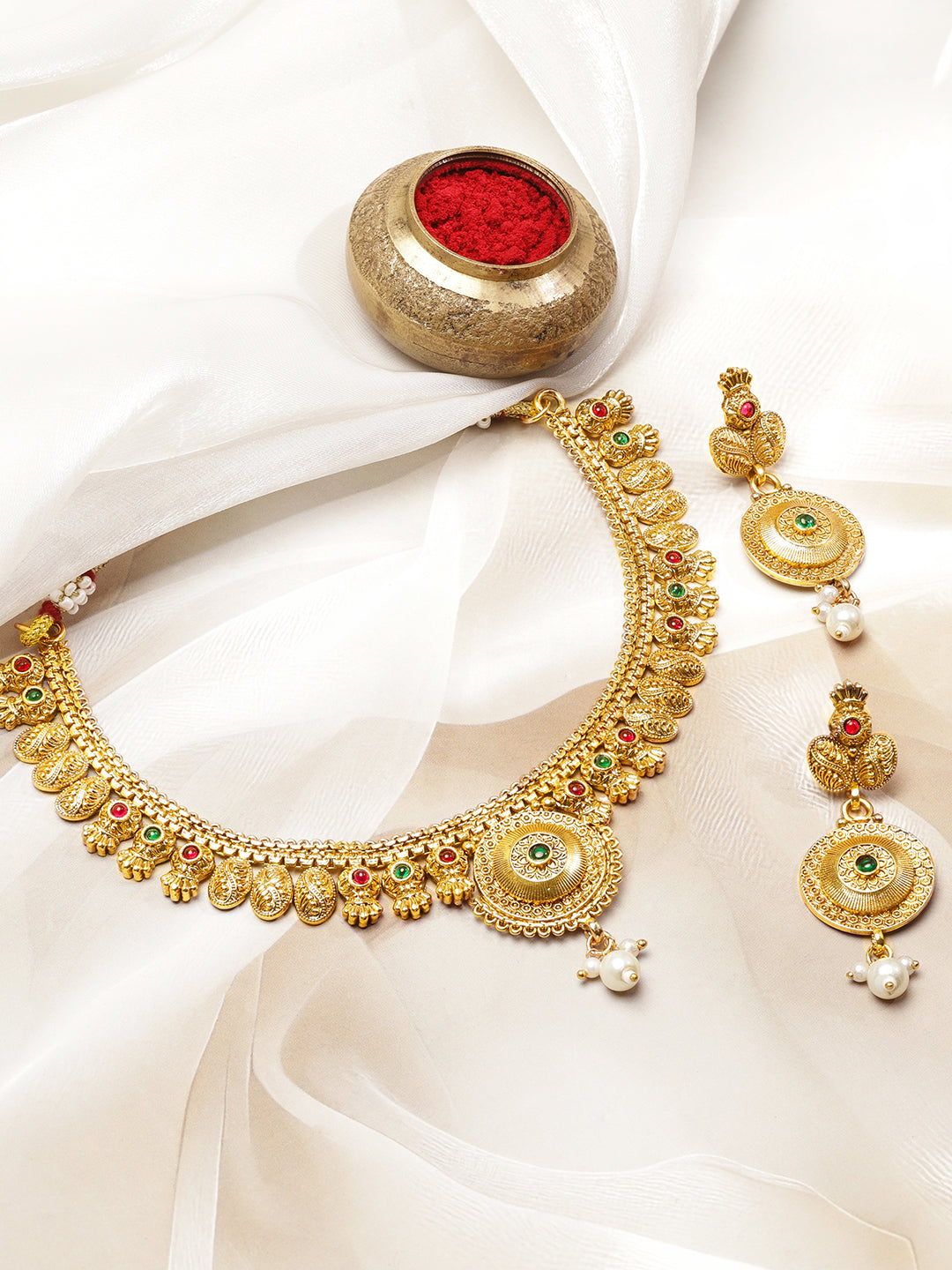 Antique Finish Gold Necklace Set フリーサイズ