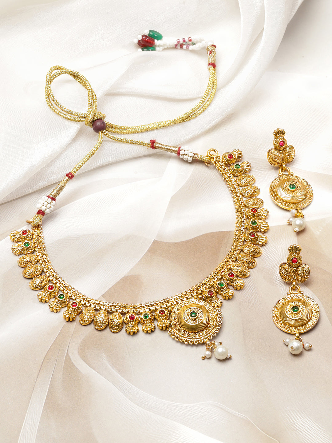 Antique Finish Gold Necklace Set フリーサイズ