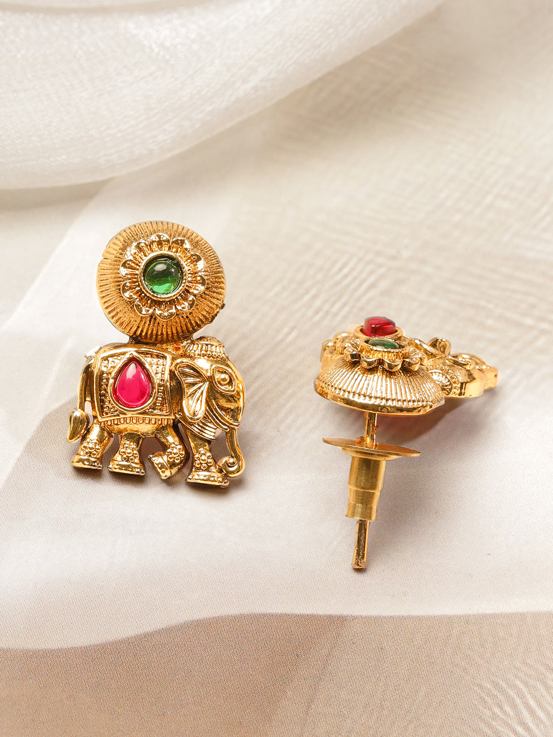 Pink & Green Studded Elephant Motif Necklace Set フリーサイズ