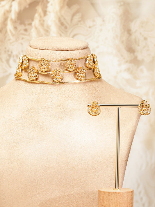 Laxmi Motif Triple Layered Choker Set フリーサイズ