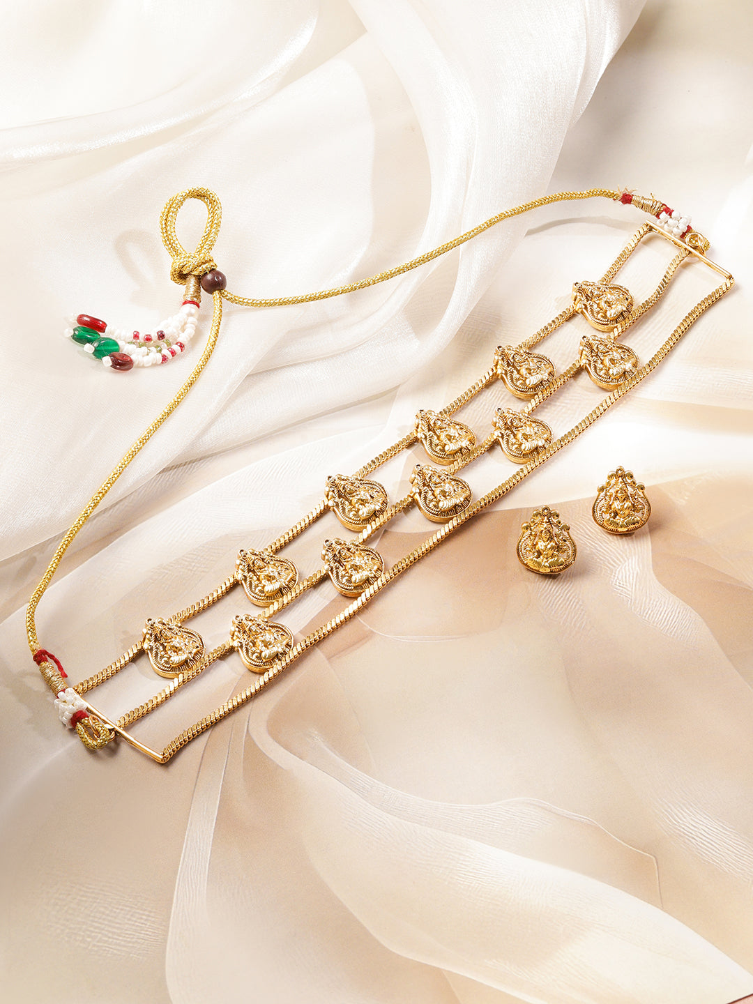 Laxmi Motif Triple Layered Choker Set フリーサイズ
