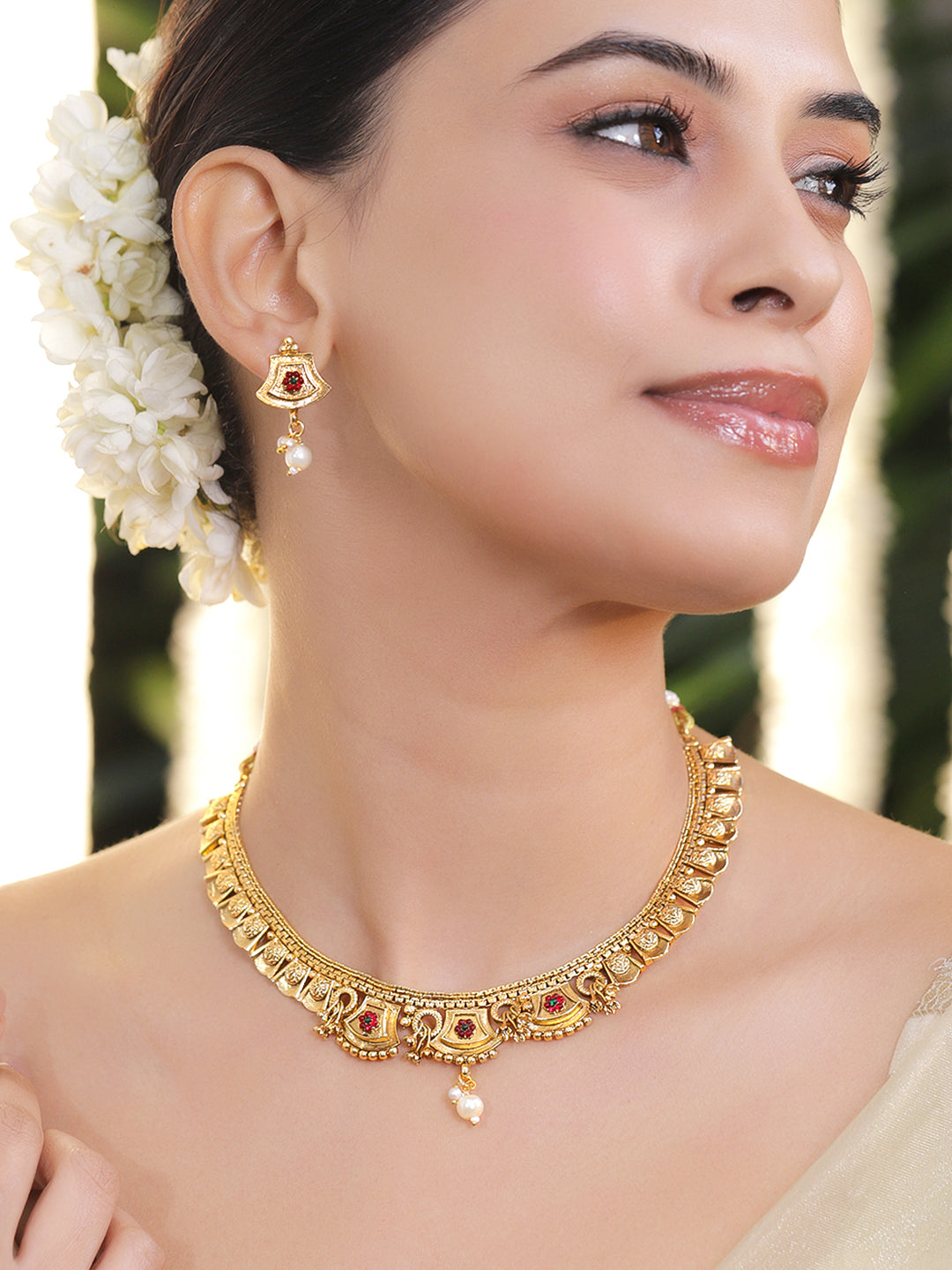 Golden Necklace Set With Pearl Drops フリーサイズ