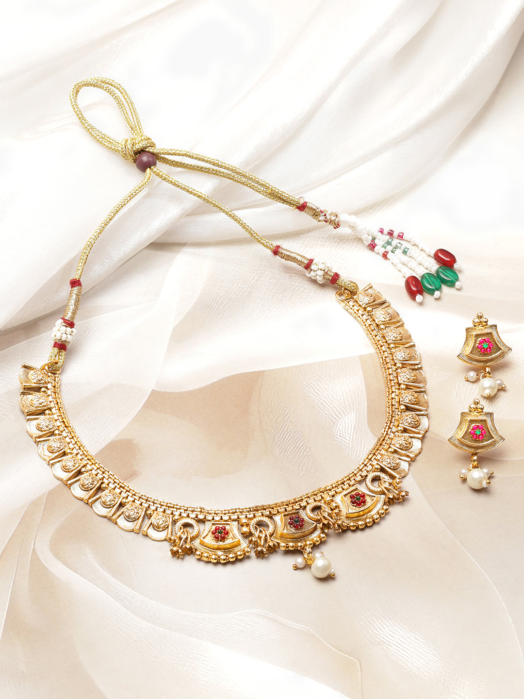 Golden Necklace Set With Pearl Drops フリーサイズ