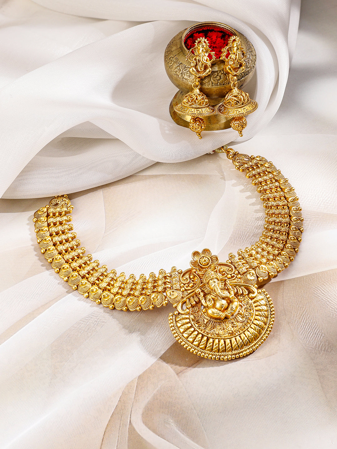 Lord Ganesha Divine Temple Necklace Set フリーサイズ