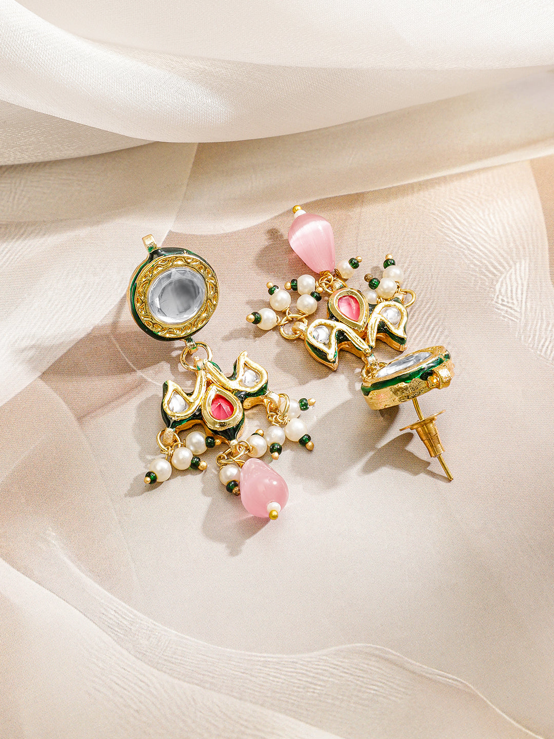Dreamy Pink Kundan Pearl Necklace Set Multicolor