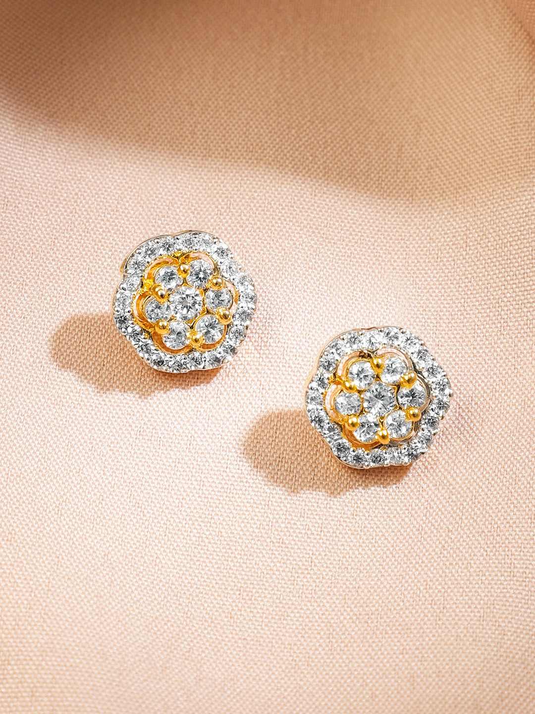 American Diamond Zirconia Floral Pendant Set Gold
