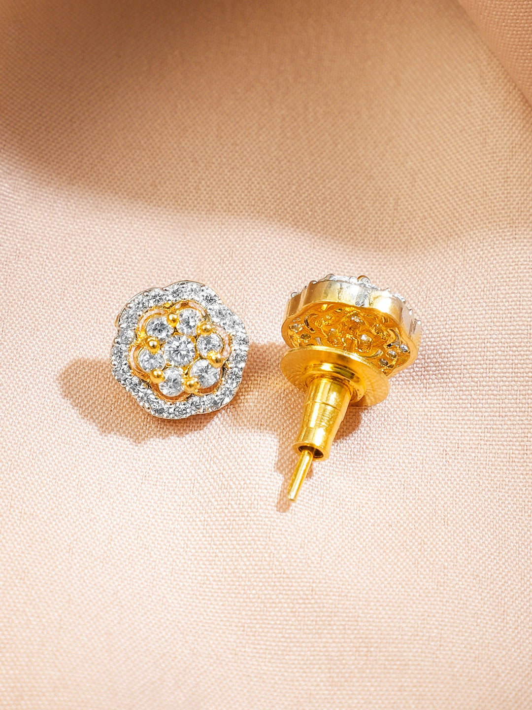 American Diamond Zirconia Floral Pendant Set Gold