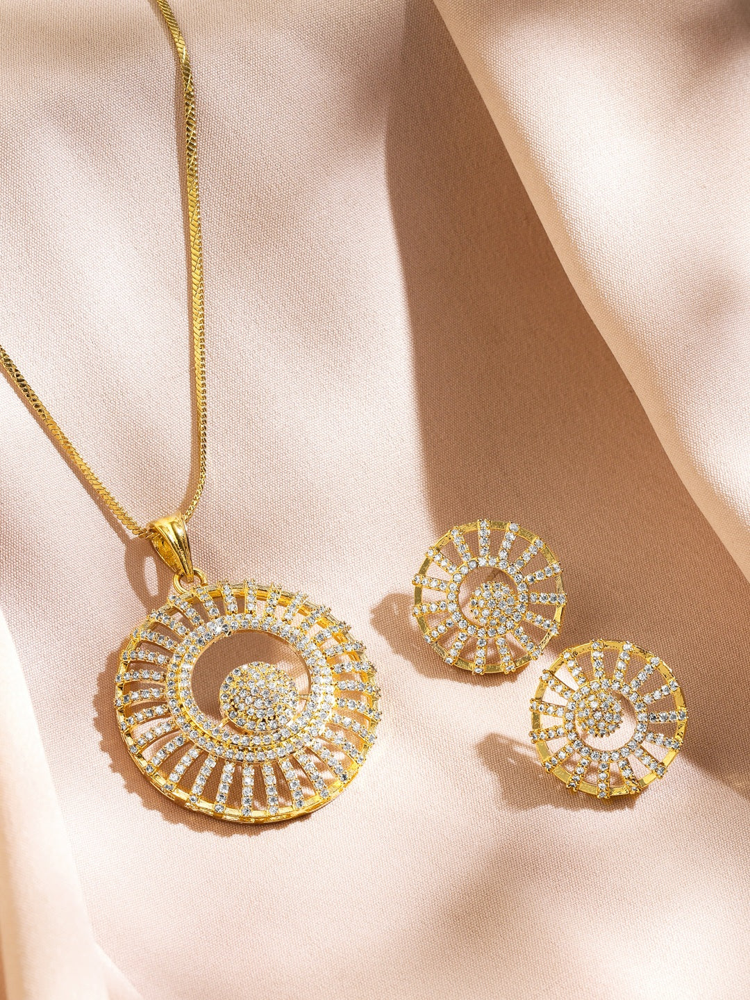 American Diamond Zirconia Pendant Necklace Set フリーサイズ