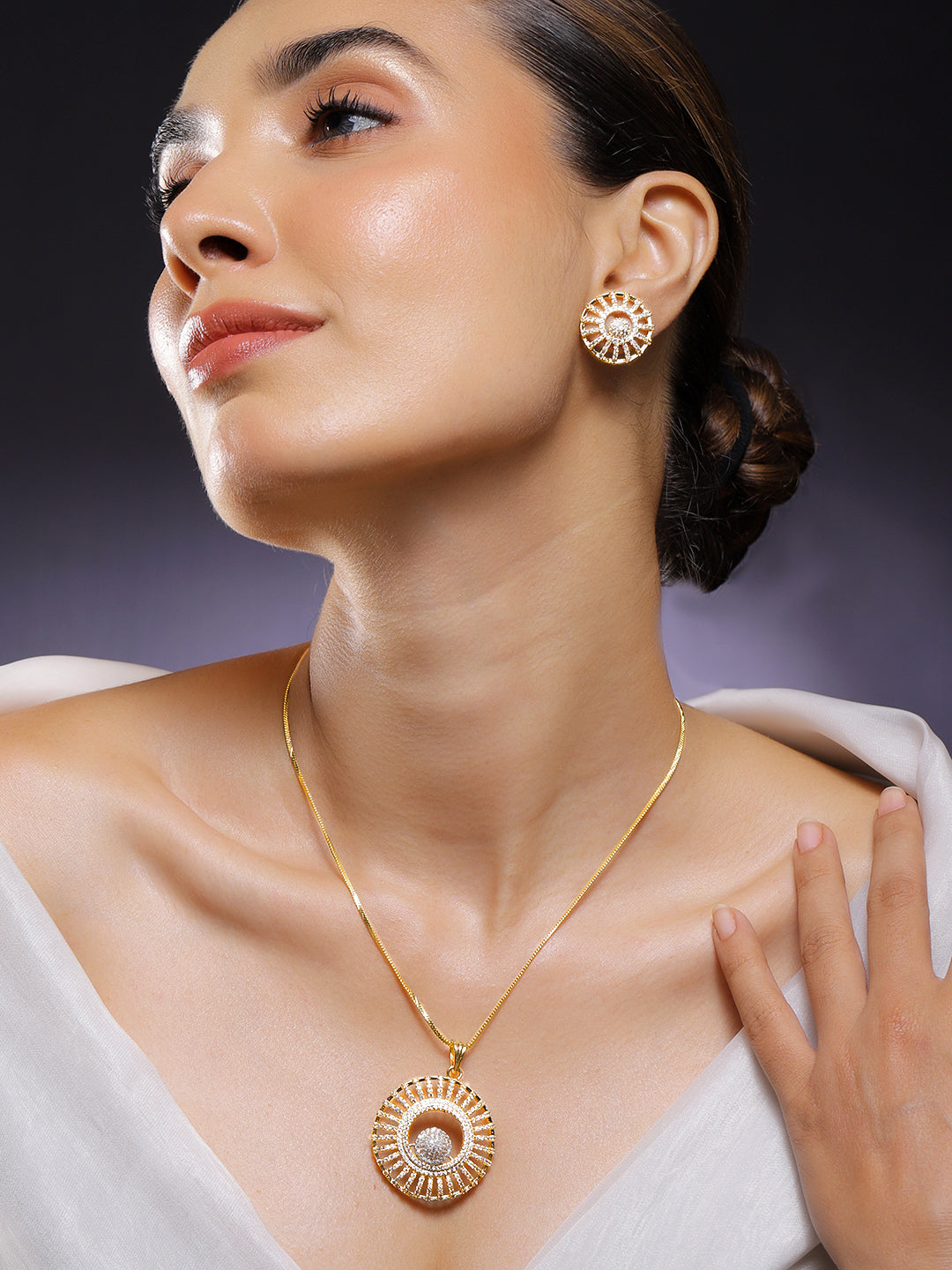 American Diamond Zirconia Pendant Necklace Set フリーサイズ