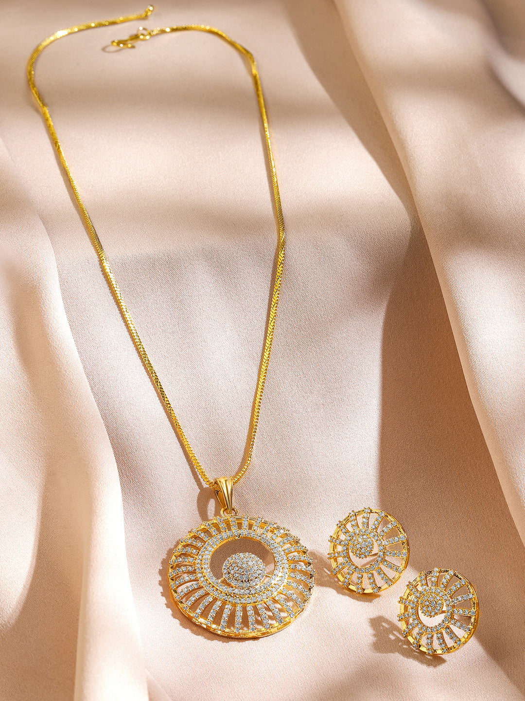 American Diamond Zirconia Pendant Necklace Set フリーサイズ