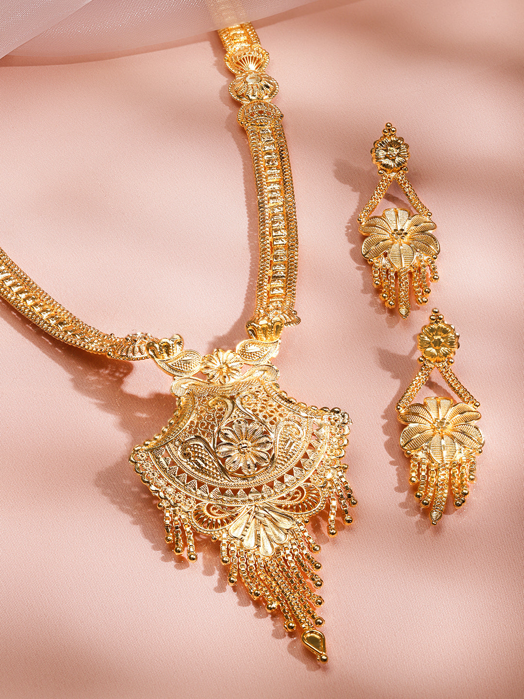 Floral Design Golden Necklace Set フリーサイズ