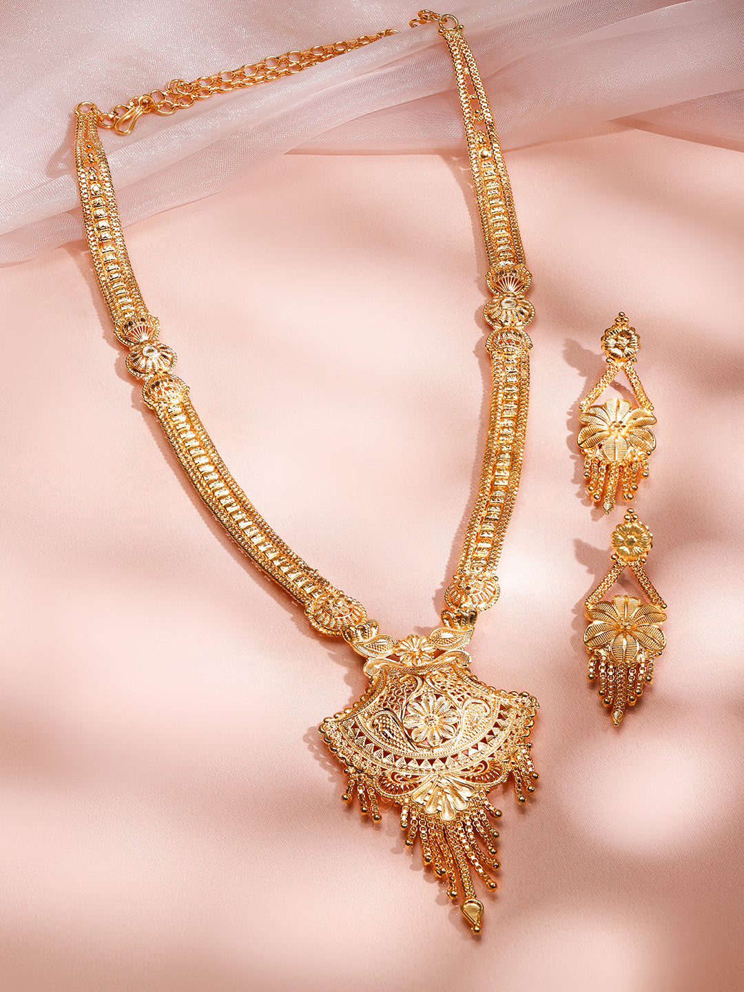 Floral Design Golden Necklace Set フリーサイズ