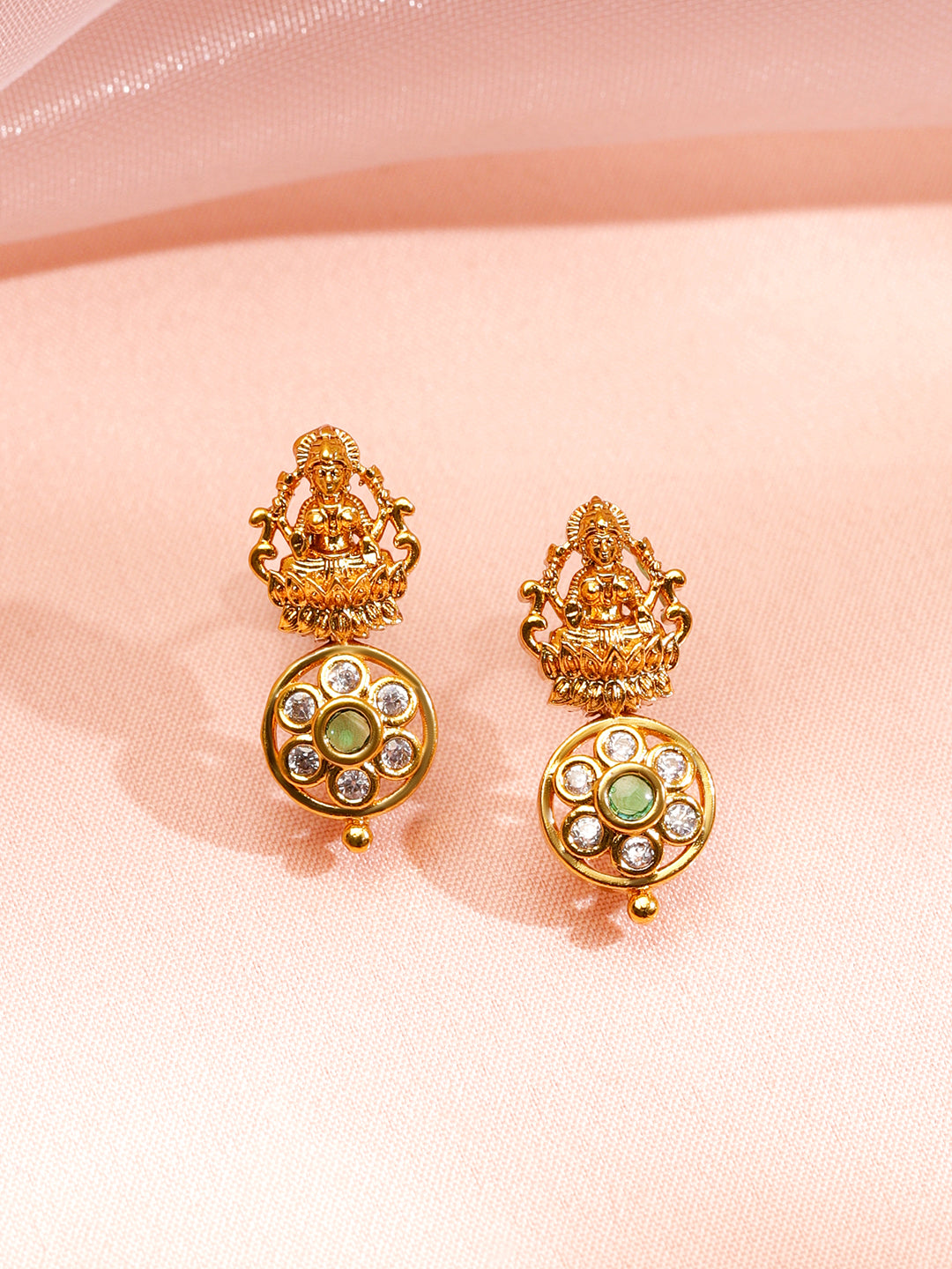 White Studded Laxmi Motif Gold Necklace Set フリーサイズ