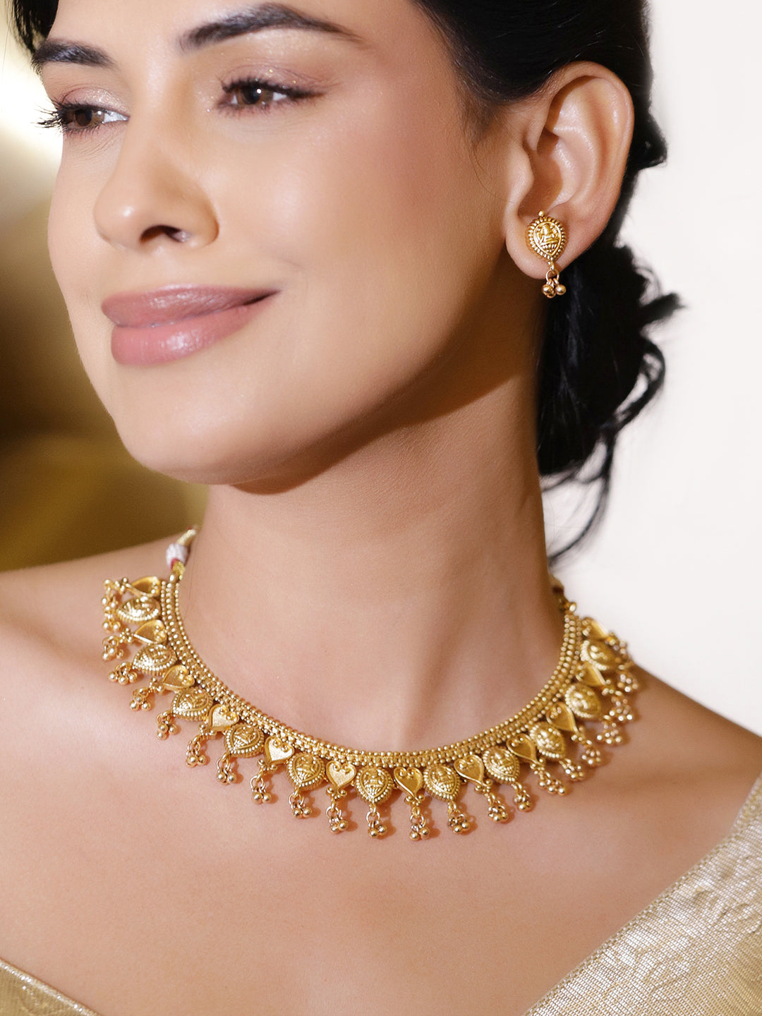 Heart Motif Gold Drop Necklace Set フリーサイズ
