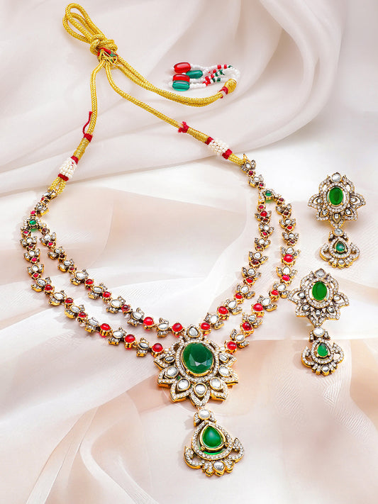 Art Deco Emerald Rose Necklace Set フリーサイズ