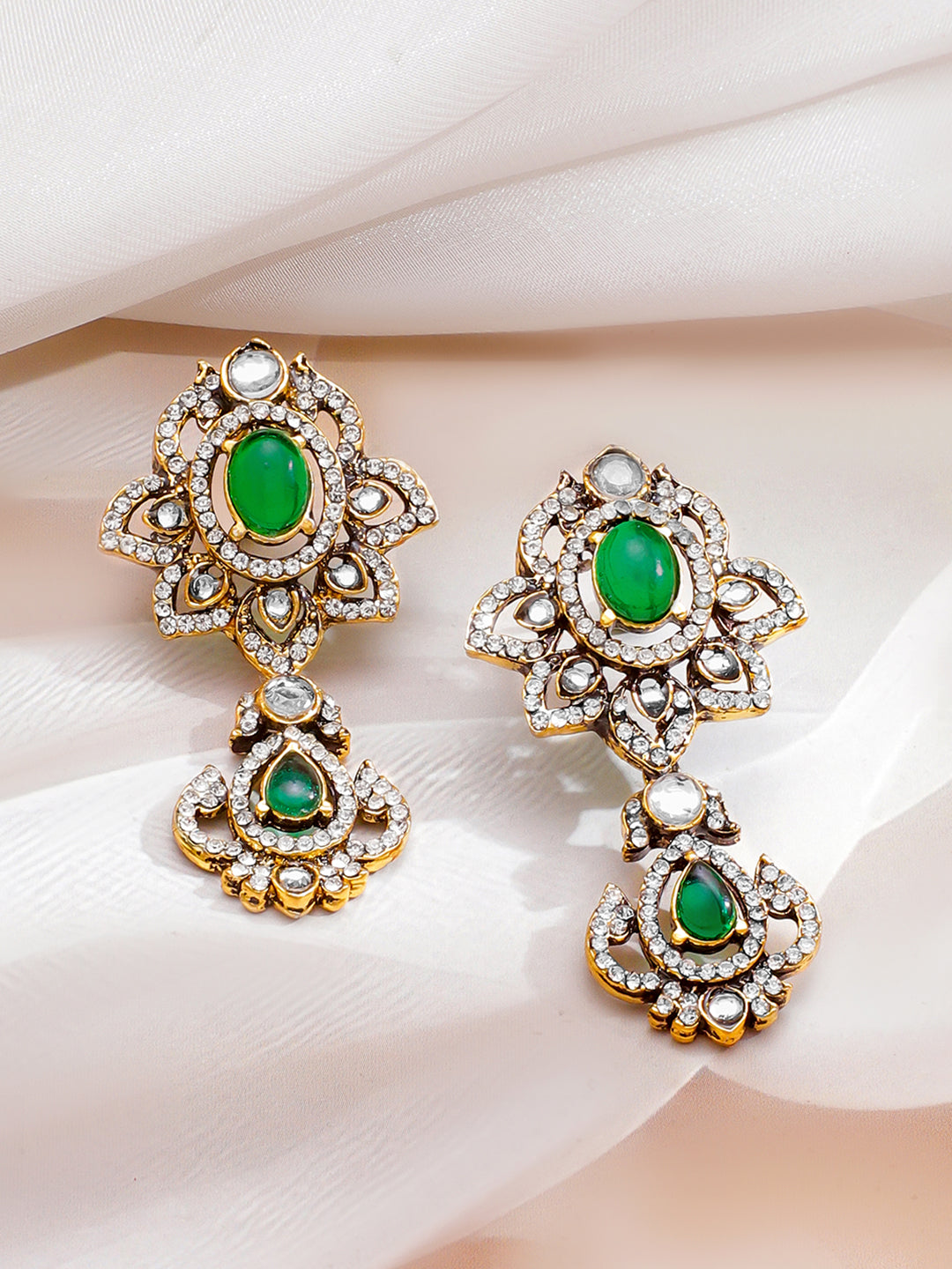 Art Deco Emerald Rose Necklace Set フリーサイズ