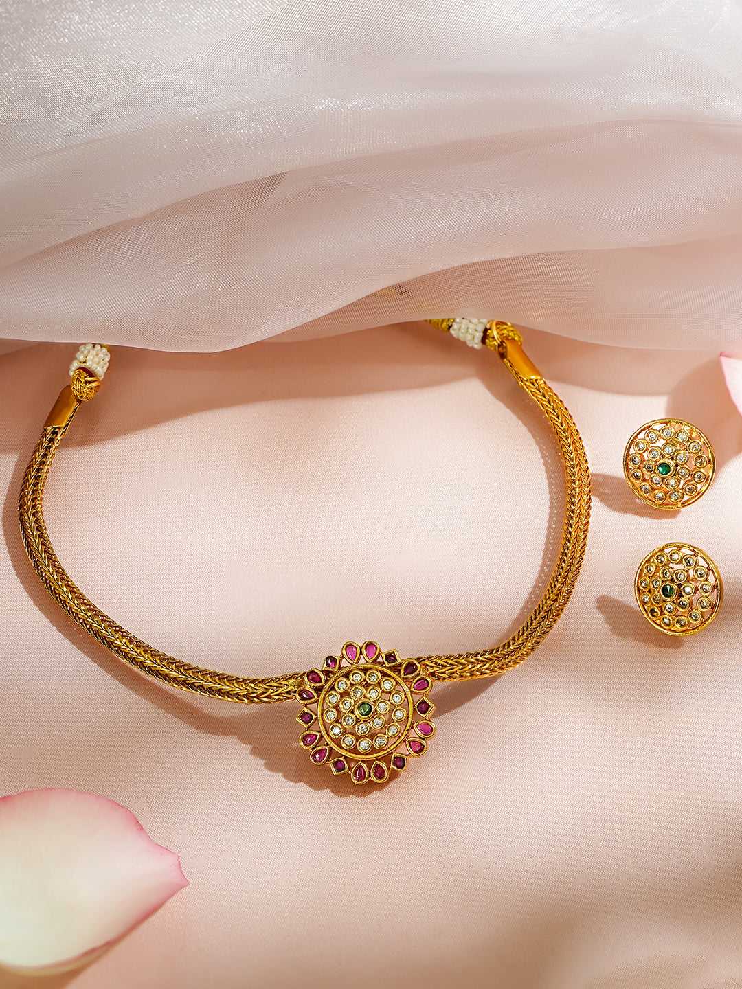 Multicolor Studded Floral Choker Set フリーサイズ