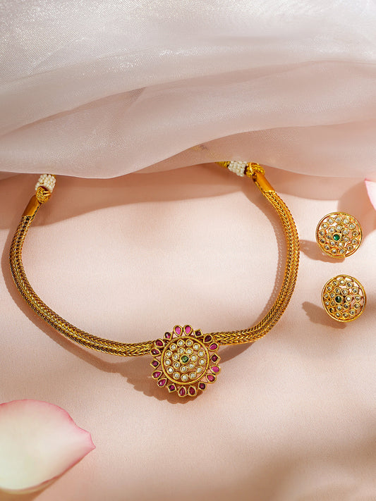 Multicolor Studded Floral Choker Set フリーサイズ