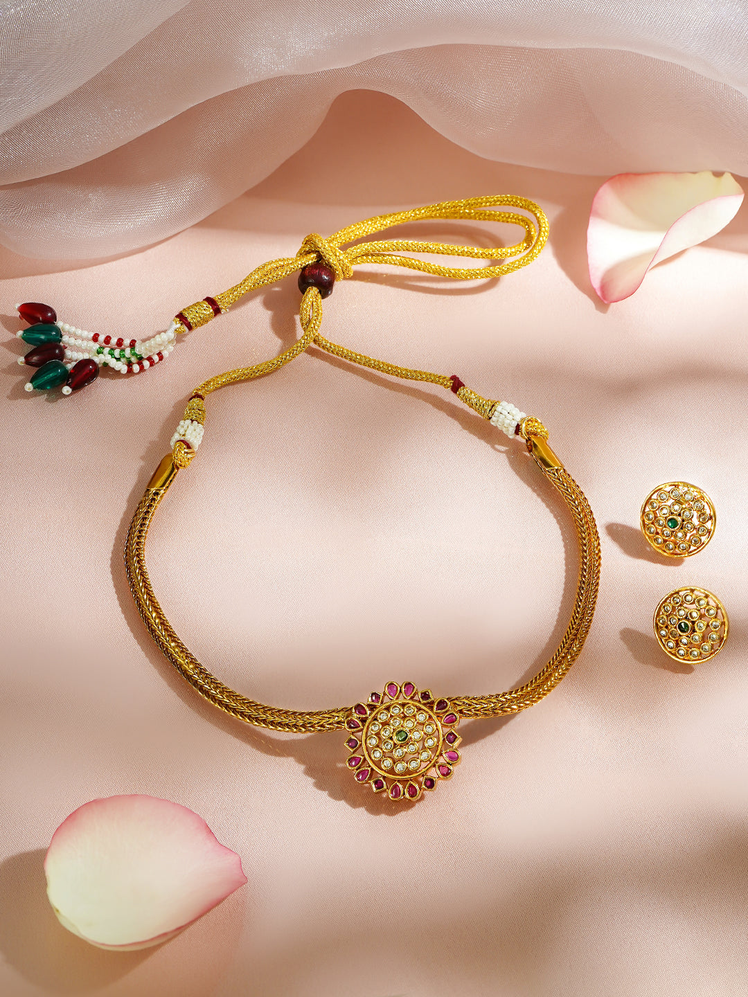 Multicolor Studded Floral Choker Set フリーサイズ
