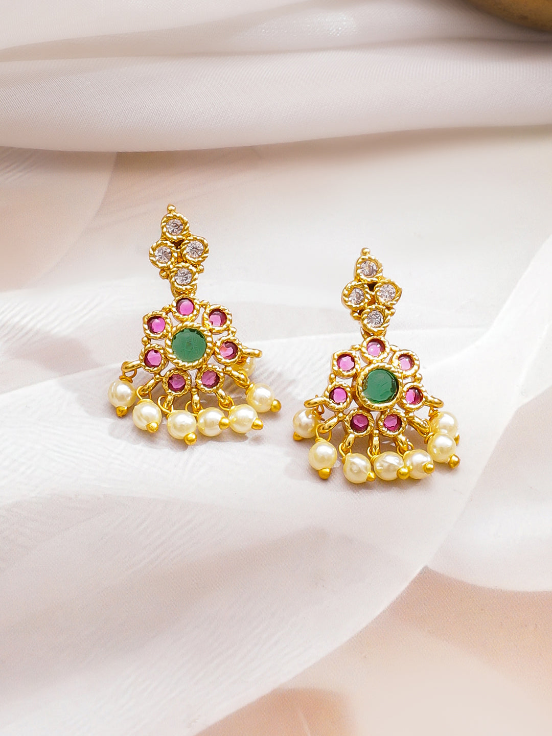 Pink & Green Pearl Drop Necklace Set フリーサイズ