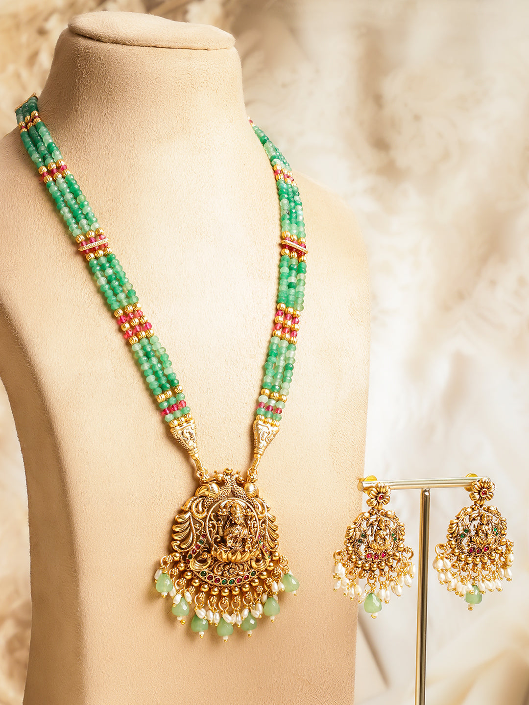 Green Glory Lakshmi Necklace Set フリーサイズ