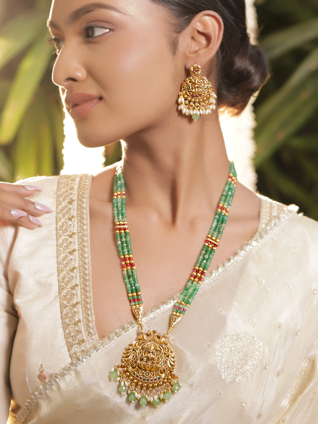Green Glory Lakshmi Necklace Set フリーサイズ