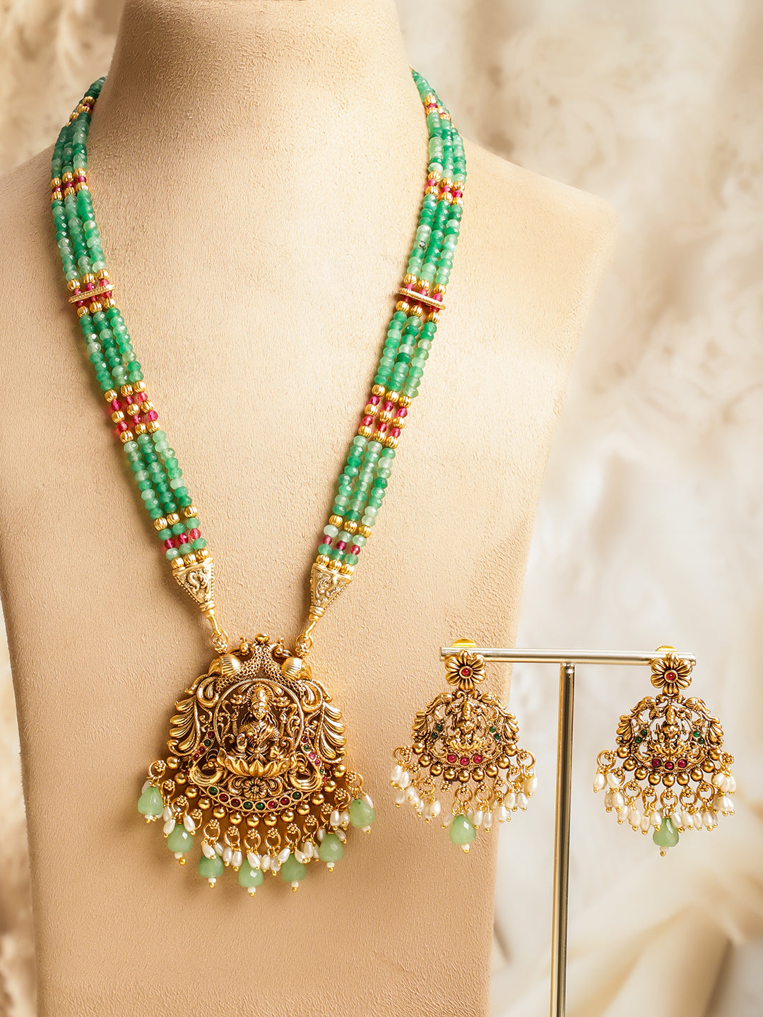 Green Glory Lakshmi Necklace Set フリーサイズ