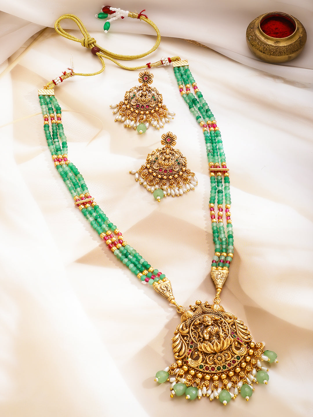 Green Glory Lakshmi Necklace Set フリーサイズ