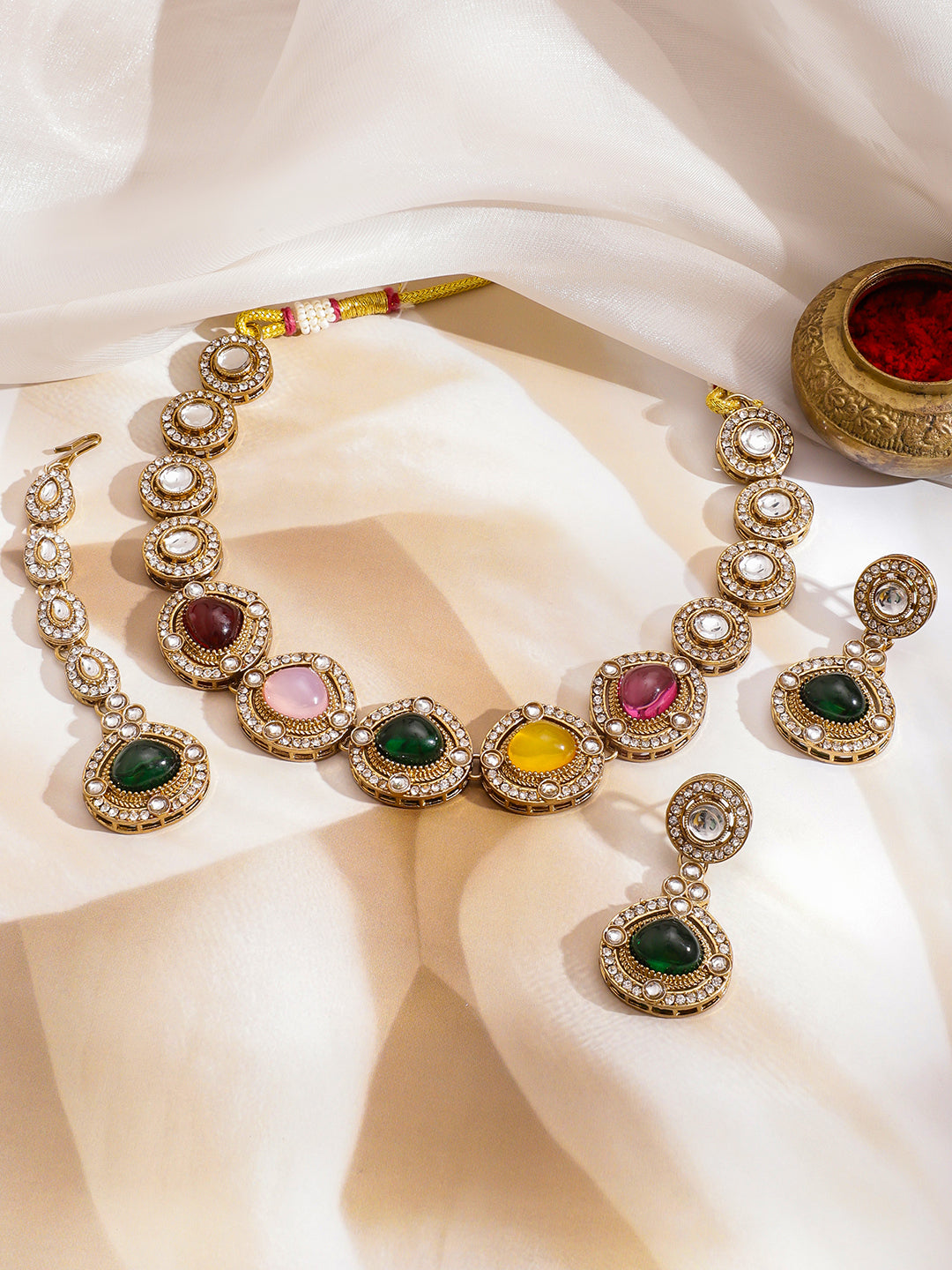 Color Mist Kundan Necklace Set フリーサイズ