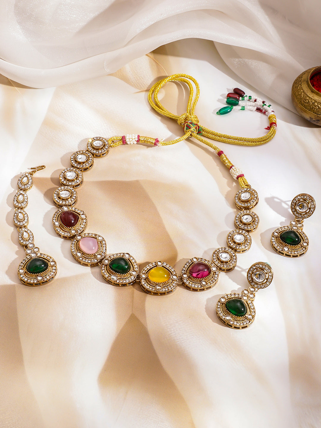 Color Mist Kundan Necklace Set フリーサイズ