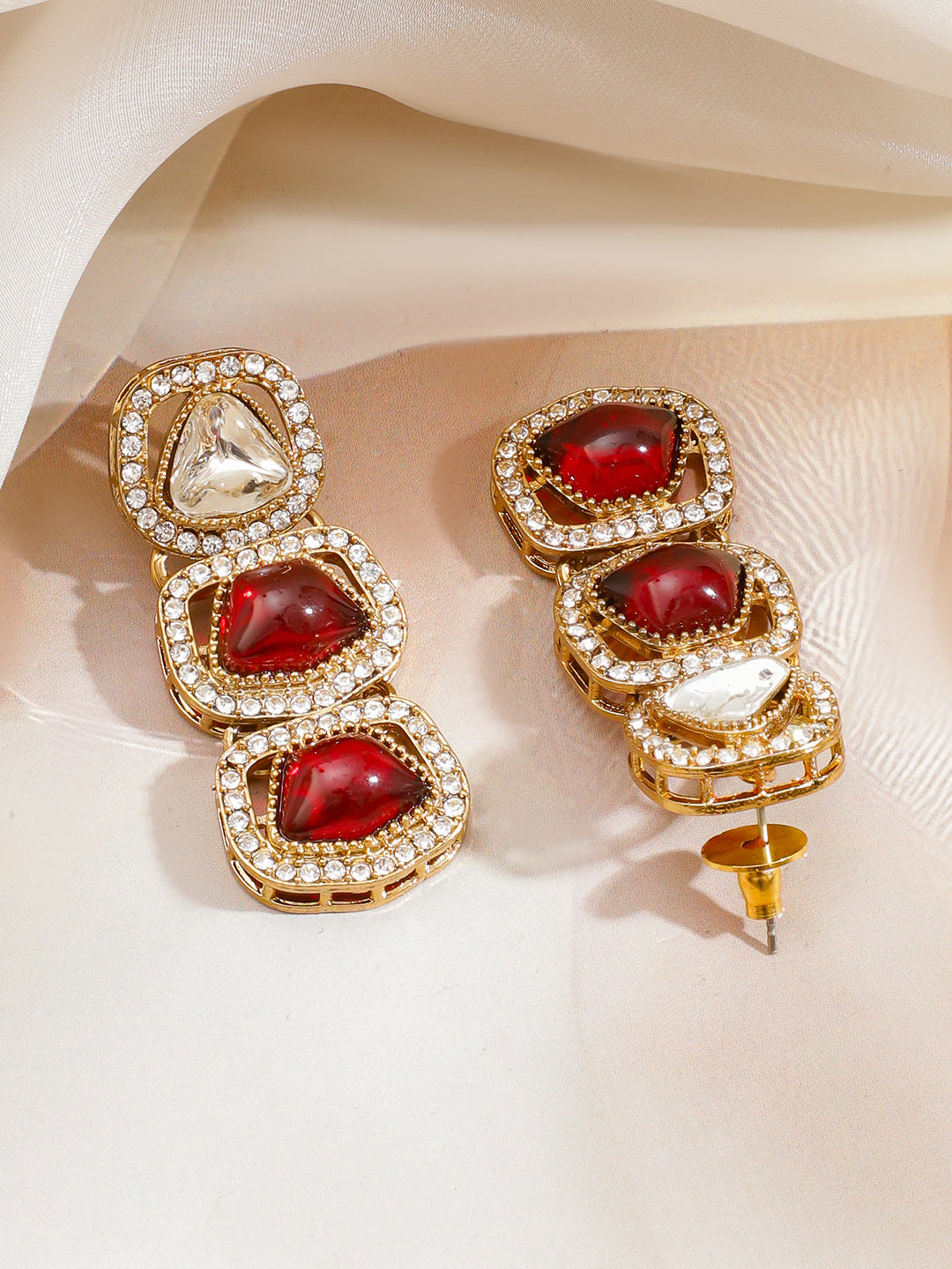 White Ruby Studded Gold Necklace Set With Maangtikka フリーサイズ