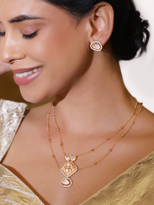 White Blossoms Kundan Necklace Set フリーサイズ