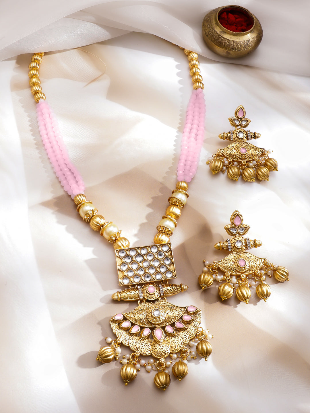 Regal Blush Kundan Gold Necklace Set フリーサイズ