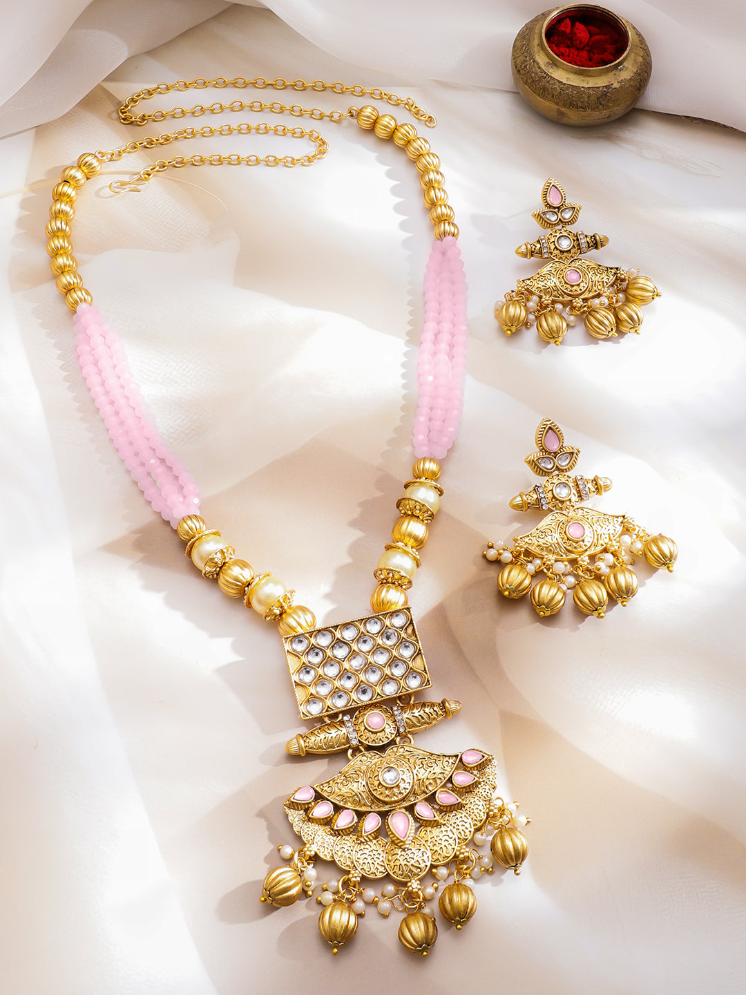 Regal Blush Kundan Gold Necklace Set フリーサイズ