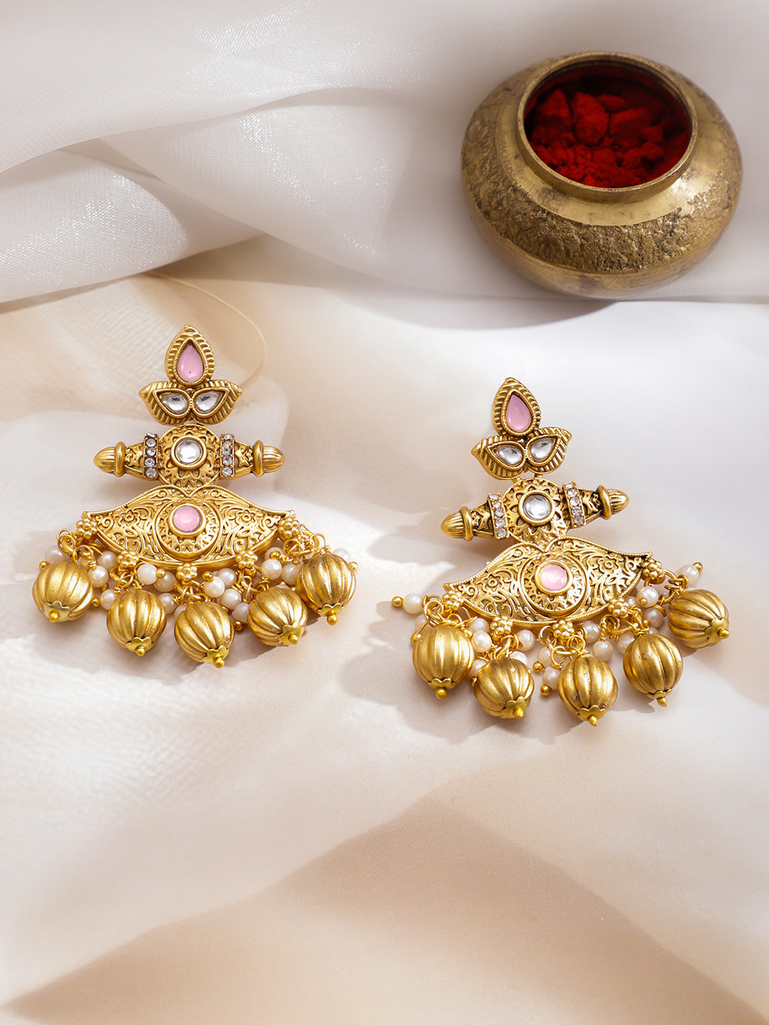 Regal Blush Kundan Gold Necklace Set フリーサイズ