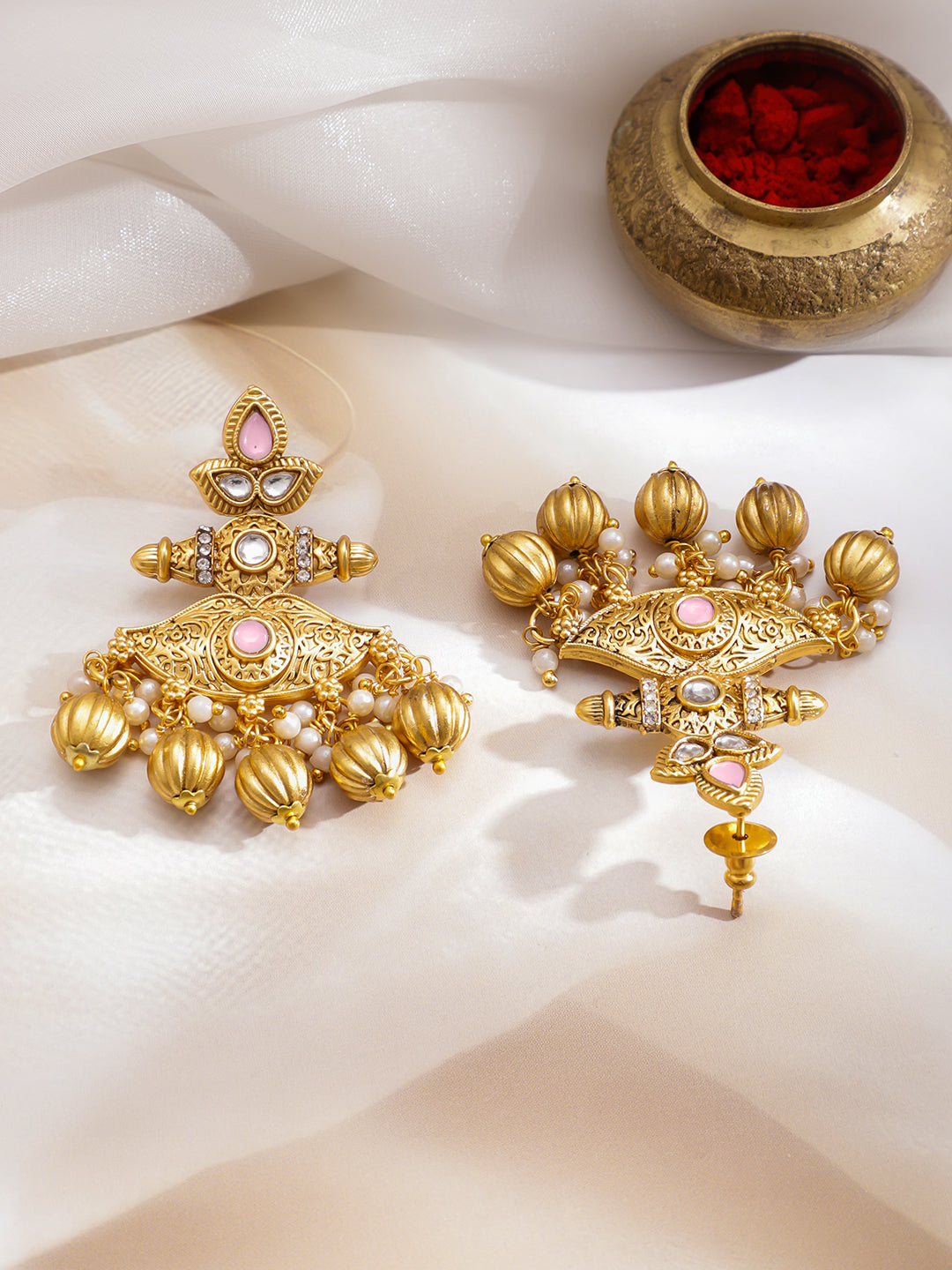 Regal Blush Kundan Gold Necklace Set フリーサイズ