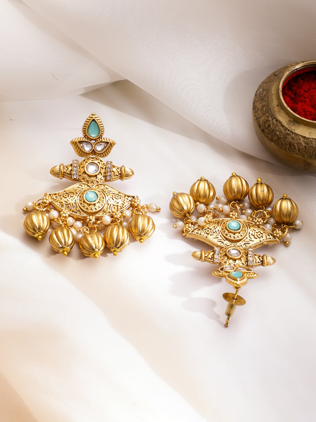 Elegant Blue & Kundan Long Necklace Set フリーサイズ