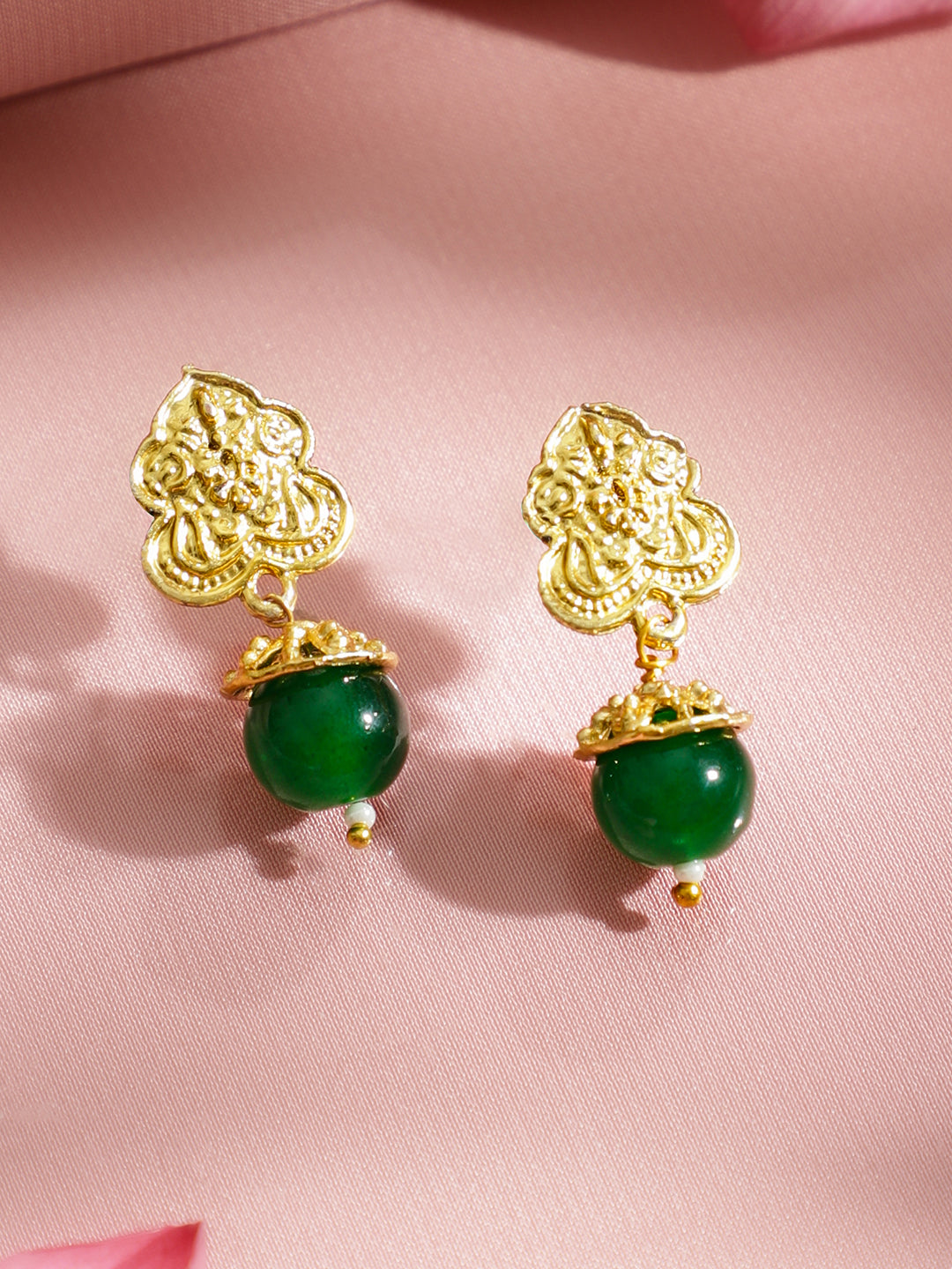 Green & Gold Beaded Dual Layered Necklace Set フリーサイズ