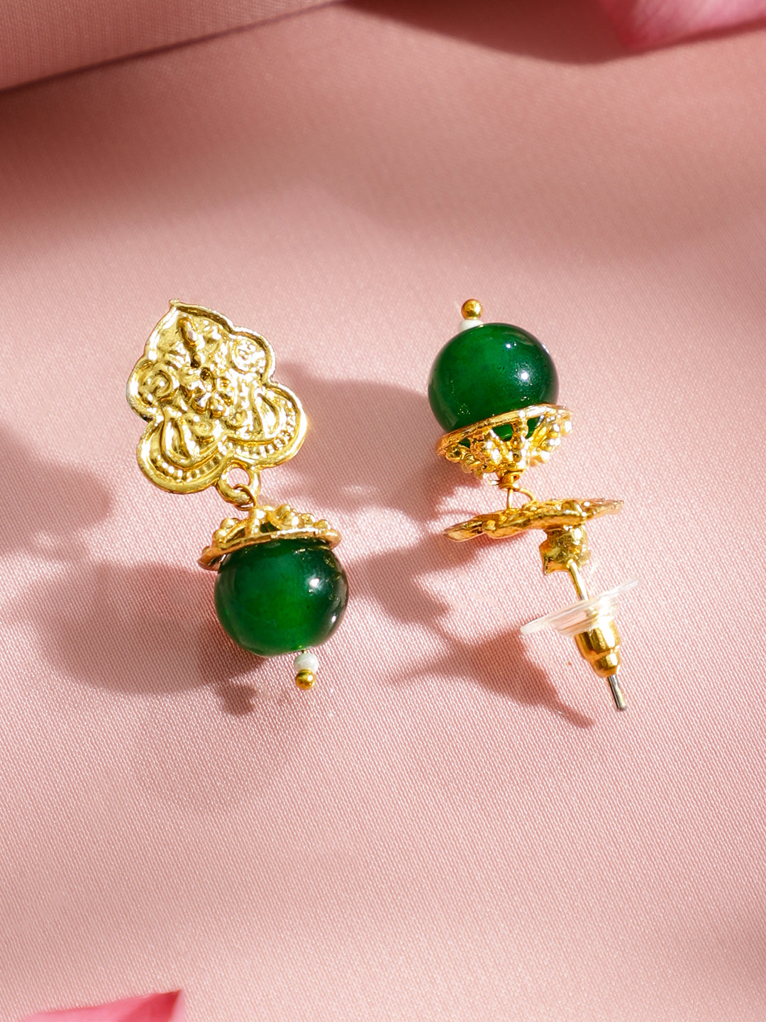 Green & Gold Beaded Dual Layered Necklace Set フリーサイズ