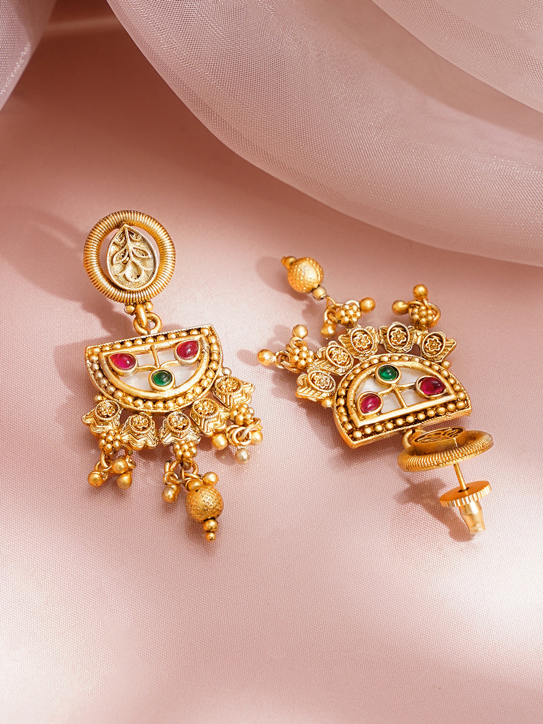 【Rubans】 Gold Plated Meenakari Pearl Beaded Floral Necklace Set with Earrings｜ゴールドメッキ ミーナカリ パールビーズ フローラル ネックレスセット