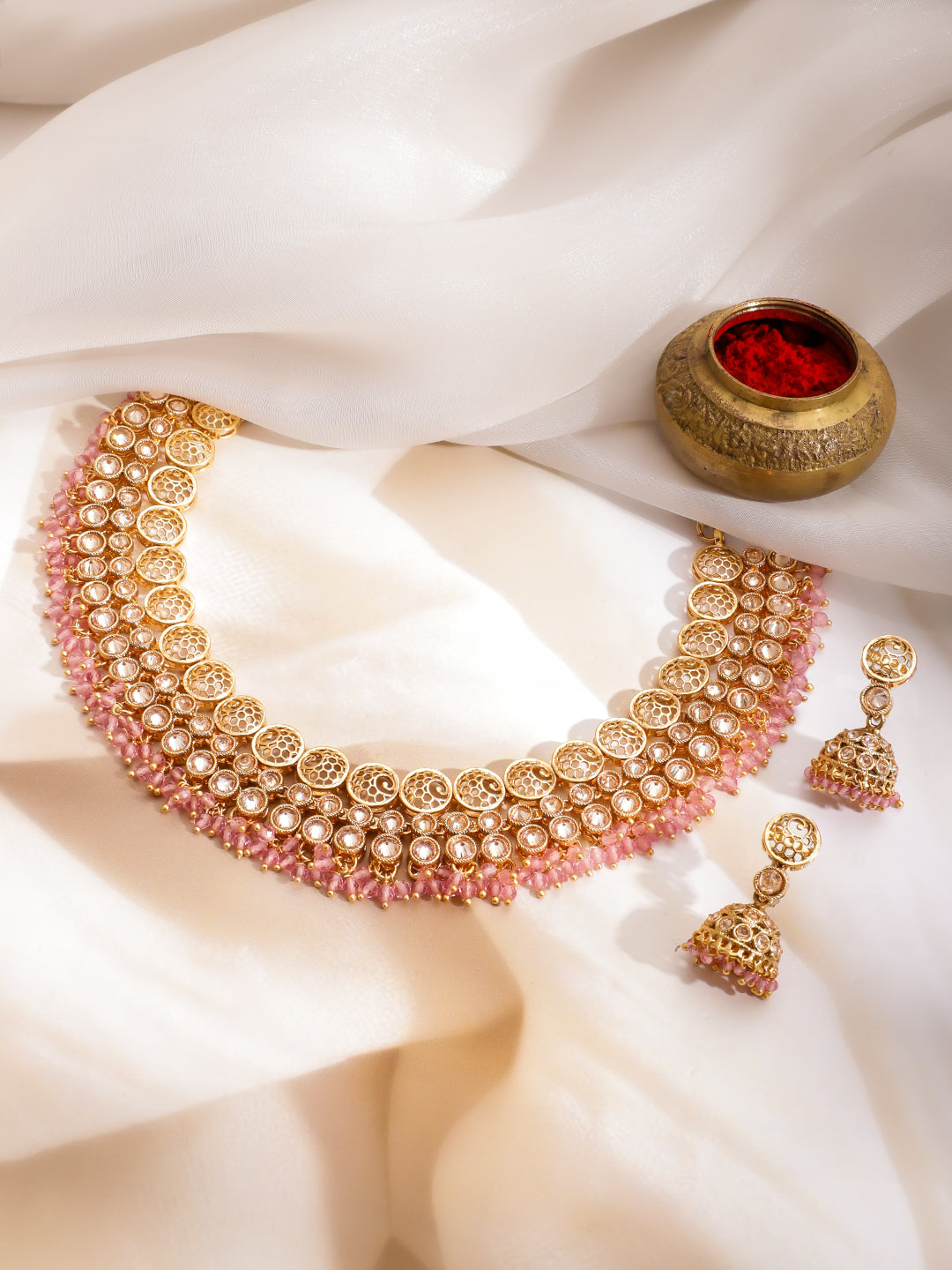 Champagne Charm with Pink Edges Necklace Set フリーサイズ