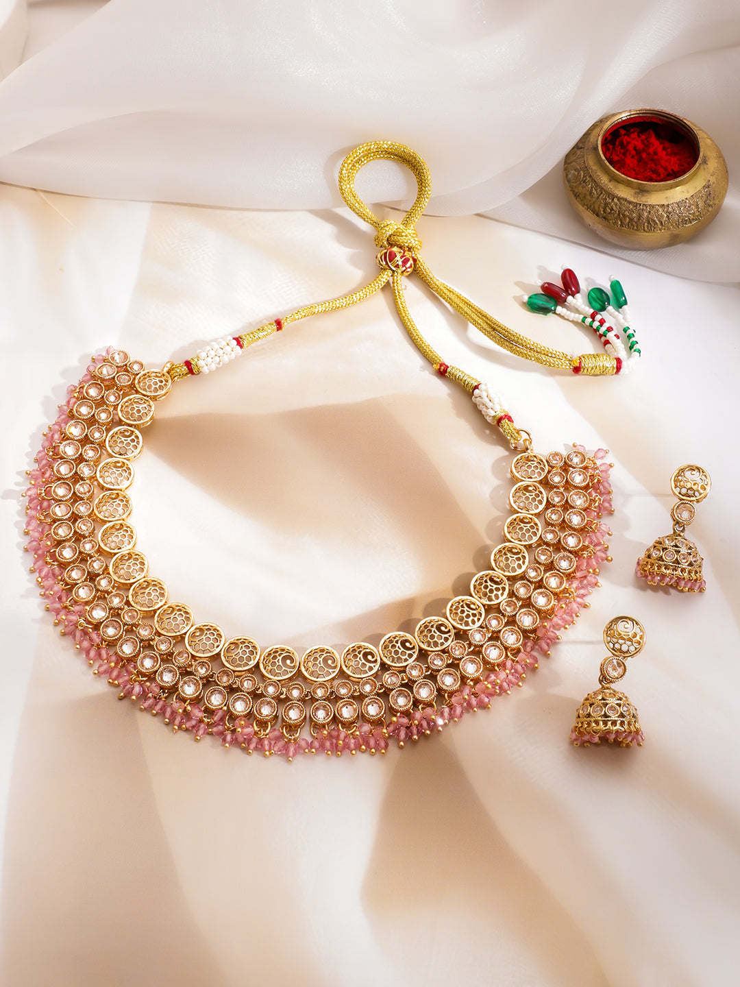 Champagne Charm with Pink Edges Necklace Set フリーサイズ